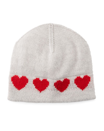Il Borgo Virgin Wool Heart Intarsia Beanie Hat, Size 0-18 Months
